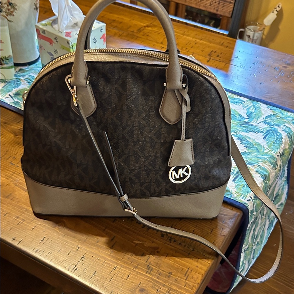 Michael Kors Dark Brown and Taupe Satchel